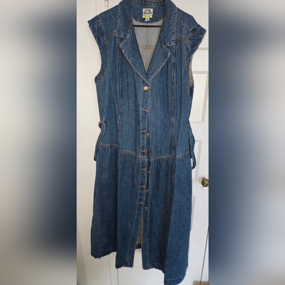 Sleeveless Denim Midi Dress - Blue